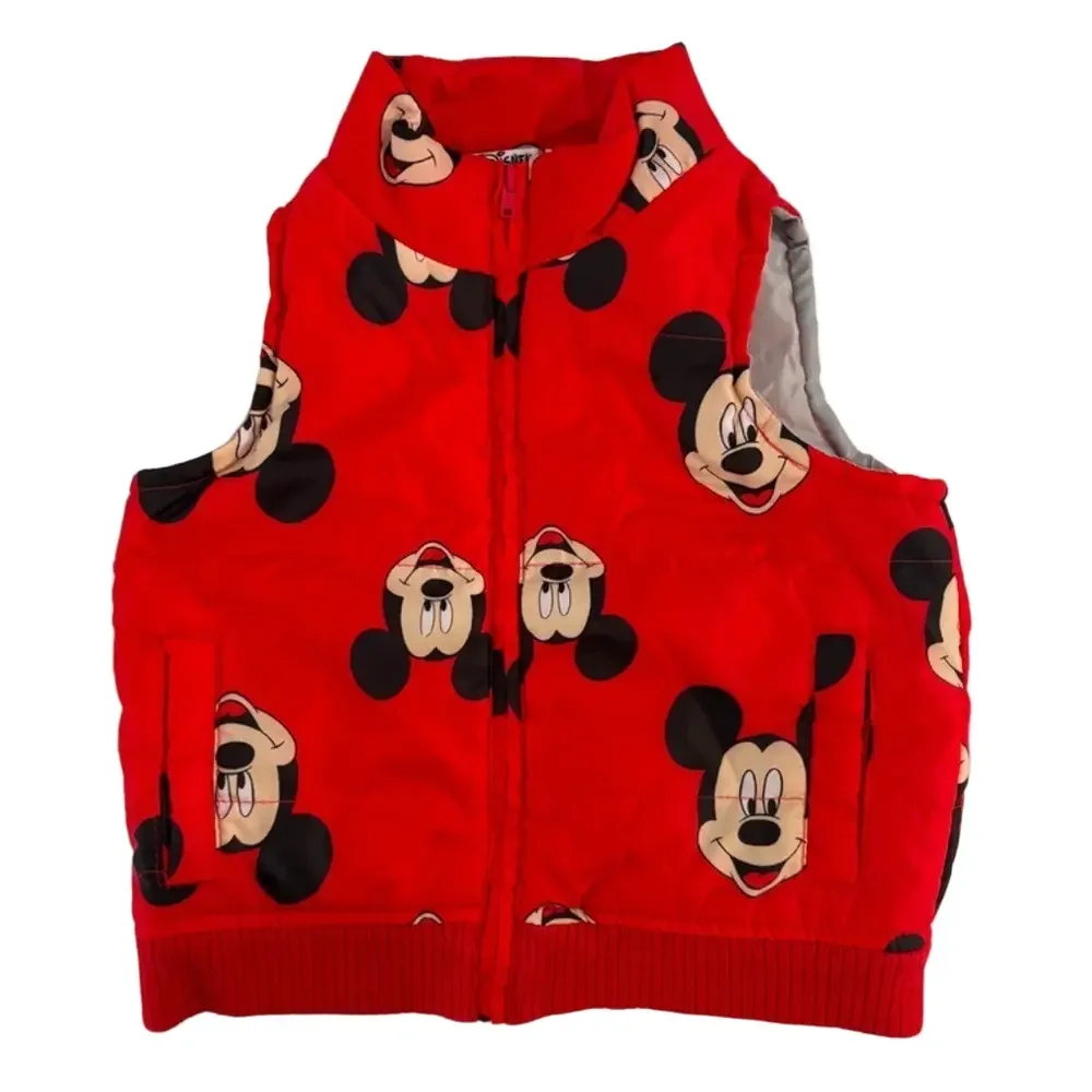 Vintage Kids Disney Y2K Red Mickey Mouse Puffer Vest Size 2-3T